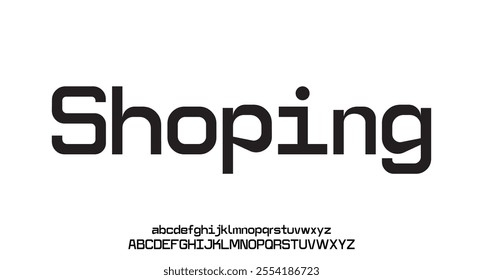 Shoping, Abstract technology space font and alphabet. techno effect fonts designs. Typography digital sci-fi concept. vector illustration
