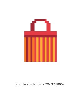 Shoping application. Red paper bag. Pixel art flat style. Icon for websites, web design, mobile app. 8-bit sprite. Isolated vector illustration. 