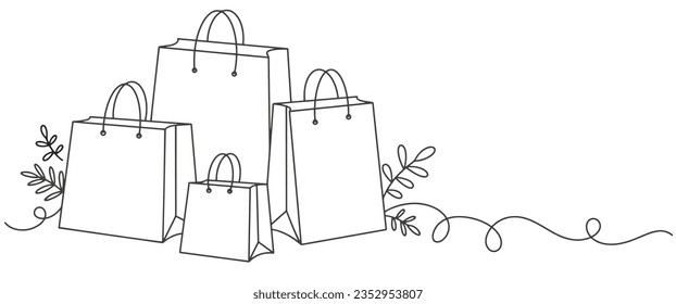 Shoping bag line art vector illustration. Paper hand bag line art vector illustration