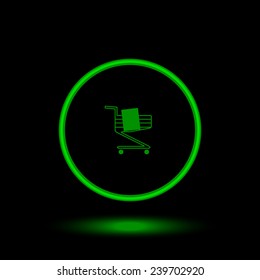 Shoping basket   green circle on a black background, vector, EPS 10