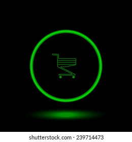Shoping basket   green circle on a black background, vector, EPS 10