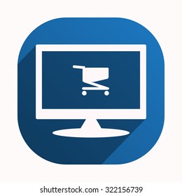 Shoping basket. icon. vector design, blue button for Mobile Applications