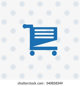Shoping basket. icon. vector design background with snowflakes