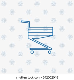 Shoping basket. icon. vector design ground with snowflakes