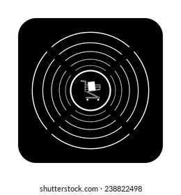 Shoping basket on a black background with white circles, vector, EPS 10