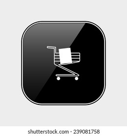 Shoping basket on the black button, vector, EPS 10
