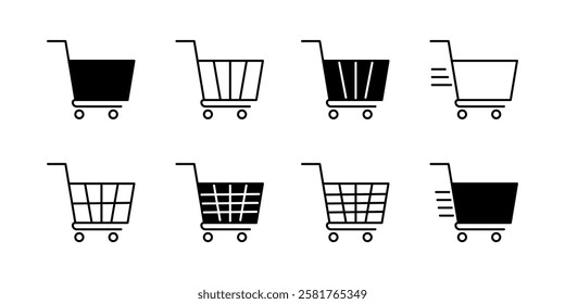 Shoping Cart Icon Set. Shoping Cart Symbol. Trolley Icon Vector.