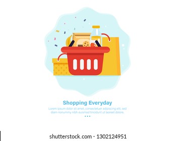 Shoping every day make a good mood. Shoping everyday Concept. 3d Isometric Vector Illustration.