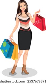 Vector de niña de compras en esp ilustración 