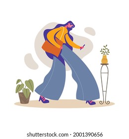 Shoping illustration in flat design simple style with female character