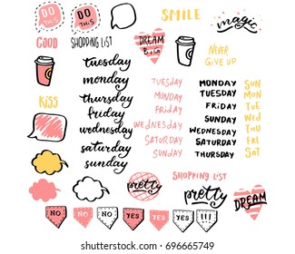 Shoping list, to do list, sticker set for diary and planner, daily planer, month planner, bujo, lettering 