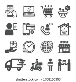 Shoping Online And Delivery Icon Set.