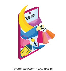 Online-Shoping auf Smartphone-Bildschirm, Flachbild. Verwendung für Landing Page Design für Werbung.