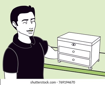 shopkeeper accepting to buy customer's old furniture