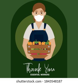 Shopkeeper banner green medical thank you essentials workers- Vector