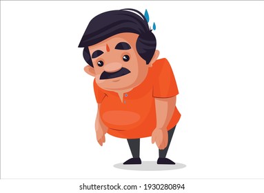 Shopkeeper is feeling tired. Vector graphic illustration. Individually on a white background.