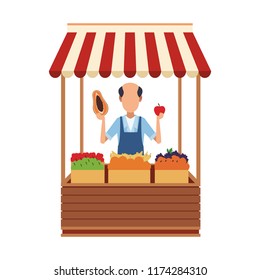 Shopkeeper with grocery stand