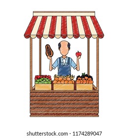 Shopkeeper with grocery stand scribble