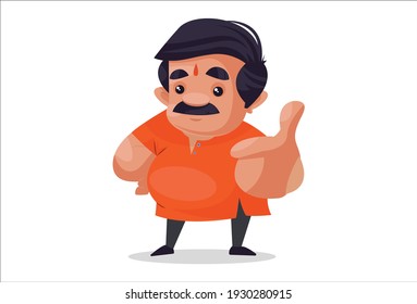 Shopkeeper is showing thumbs up. Vector graphic illustration. Individually on a white background.
