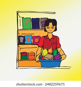 shopkeeper vector image. is carrying stock