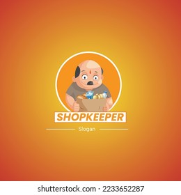 Shopkeeper vector mascot logo template.
