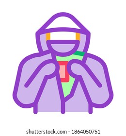 Autor de compras con vector de iconos de mercancías. Símbolo de esquema del selector con firma de mercancías. Ilustración de símbolo de contorno aislado