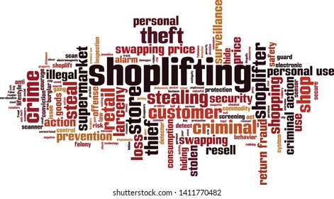 Shoplifting word cloud concept. Collage made of words about shoplifting. Vector illustration 