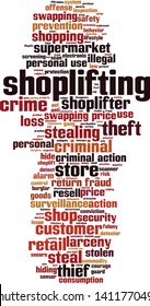 Shoplifting word cloud concept. Collage made of words about shoplifting. Vector illustration 