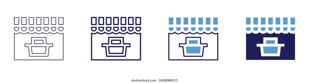 Shoppable interactive content icon in 4 different styles. Thin Line, Line, Bold Line, Duotone. Duotone style. Editable stroke.