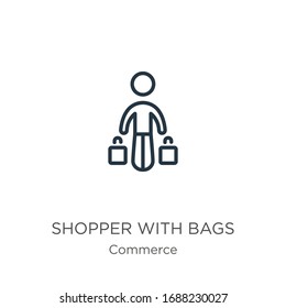 Shopper with bags icon. Thin linear shopper with bags outline icon isolated on white background from commerce collection. Line vector sign, symbol for web and mobile