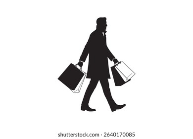 Shopper Carrying Bags Silhouette Illustration - Man Shopping Silhouette