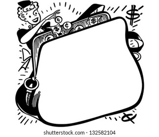 Shopper With Change Purse Ad Frame - Retro Clip Art Illustration