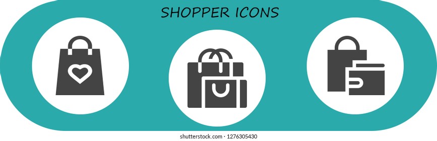  shopper icon set. 3 filled shopper icons. Simple modern icons about  - Gift bag, Shopping bag