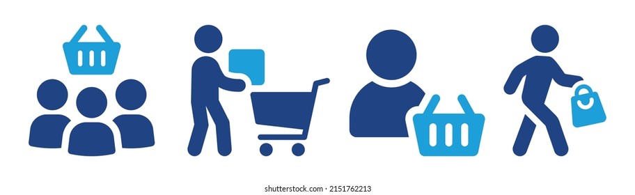 Shopper icon set. People with shopping bag icon vector illustration.