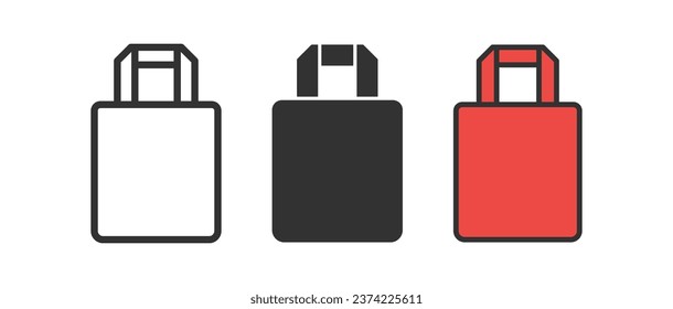 Shopper icon. Shopping bag symbol. Pack from fabric signs. Eco merchandise symbols. Supermarket icons. Black, red color. Vector isolated sign.