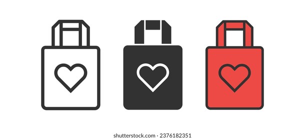 Shopper icon. Shopping bag symbol. Pack from fabric signs. Eco merchandise symbols. Supermarket icons. Black, red color. Vector isolated sign.