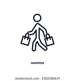 shopper icon. Thin line shopper icon from commerce and marketing collection. Outline vector isolated on white background. Editable shopper symbol can be used web and mobile