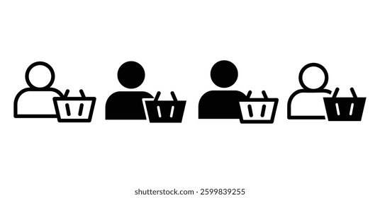 Shopper Icons with Shopping Baskets Vector Design Illustration Set