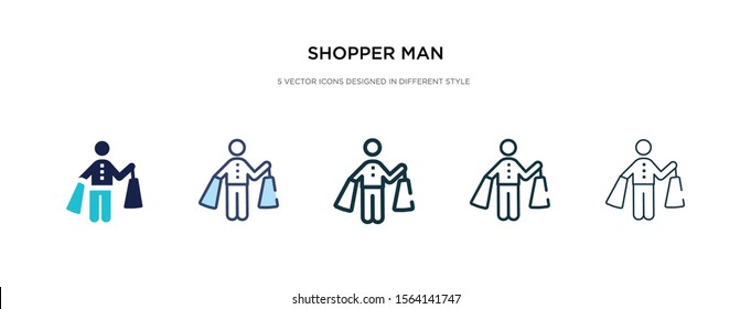 shopper man icon in different style vector illustration. two colored and black shopper man vector icons designed in filled, outline, line and stroke style can be used for web, mobile, ui