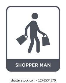 shopper man icon vector on white background, shopper man trendy filled icons from Behavior collection, shopper man vector illustration