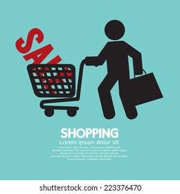 Shopper With Shopping Cart Symbol Vector Illustration