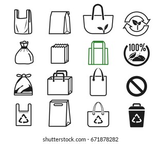 Shopper used different bag series collection for shopping in supermarket. Idea of people for Eco-life. The solution to reduce global warming.