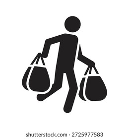 Shopper Fuß Symbol mit zwei Taschen Einkaufen für Einzelhandel Verbraucher kaufen Spree Marktausgaben und kleine Kunden kaufen