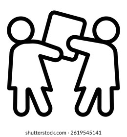 Shoppers with last one product box line icon, black friday concept. Vector graphics. Two women and package, shopping sign on white background, style mobile or design