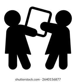 Shoppers with last one product box solid icon, black friday concept. Vector graphics. Two women and package, shopping sign on white background, style mobile or design
