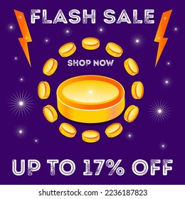 Shopping 17% Sale Background Design. Gold Coin.