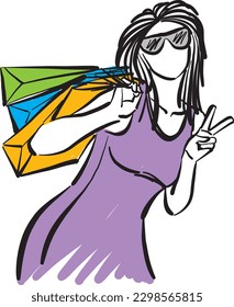 shopping 2 pretty woman having fun shopping bags vector illustration