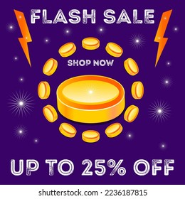 Shopping 25% Sale Background Design. Gold Coin.