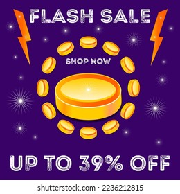 Shopping 39% Sale Background Design. Gold Coin.