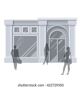Shopping. Abstract illustration of Urban Shop Facade and People Shopping. Retail Series. Vector EPS10.